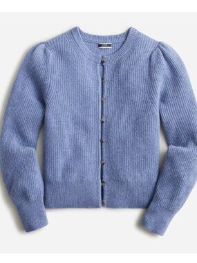J. Crew 100% Cashmere Puff Sleeve Cardigan Sweater Cornflower Blue Size Medium
